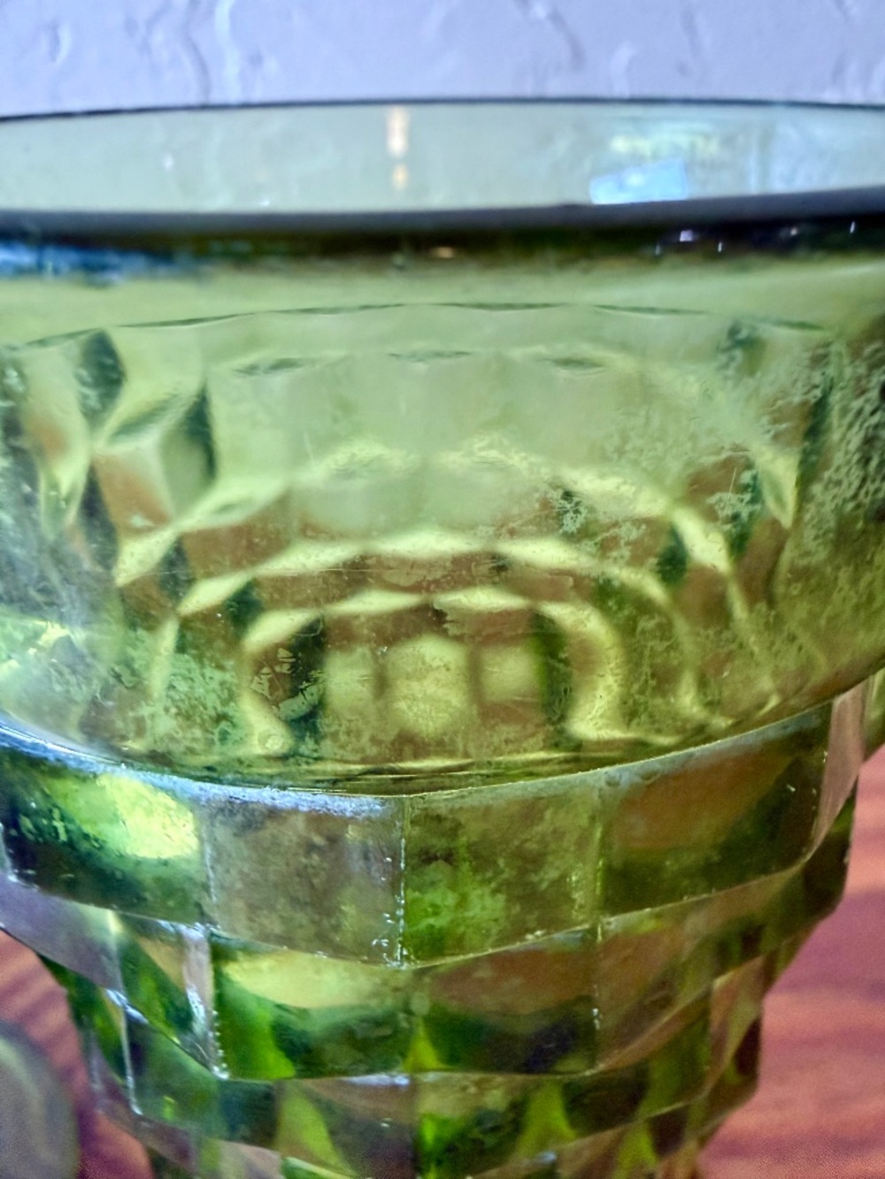 Indiana Glass Whitehall Cubist Olive Green Footed Tumblers Set of 4 - Picture 7 of 15